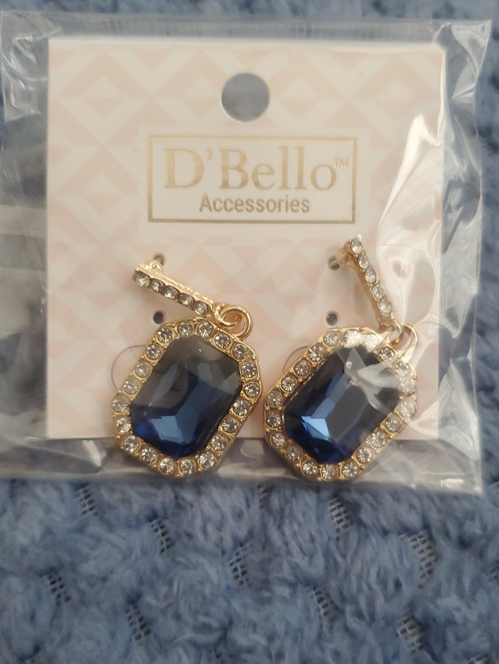 D'Bello Gold-Tone Blue Crystal Drop Earrings